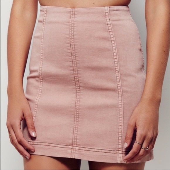 Free People Pink Modern Femme Washed Denim Boho Western Cowgirl Mini Skirt Sz 8 - Picture 2 of 7